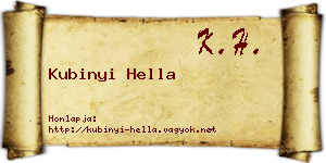 Kubinyi Hella névjegykártya